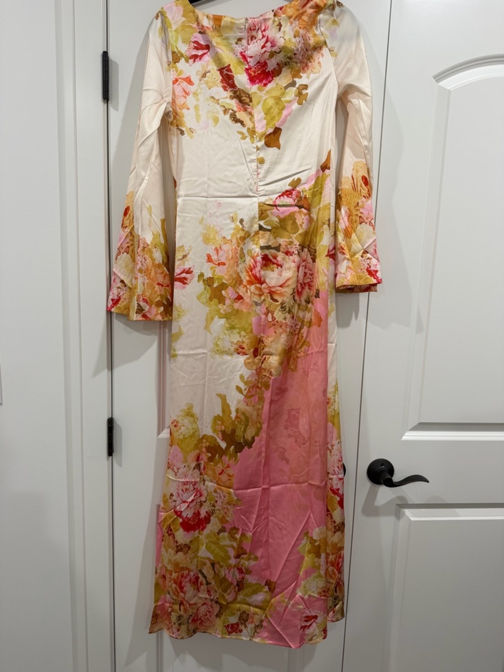 Floral Long Sleeve Maxi Dress in Cream and Pink